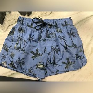 H&M men’s navy palm tree printed bathing suit size small